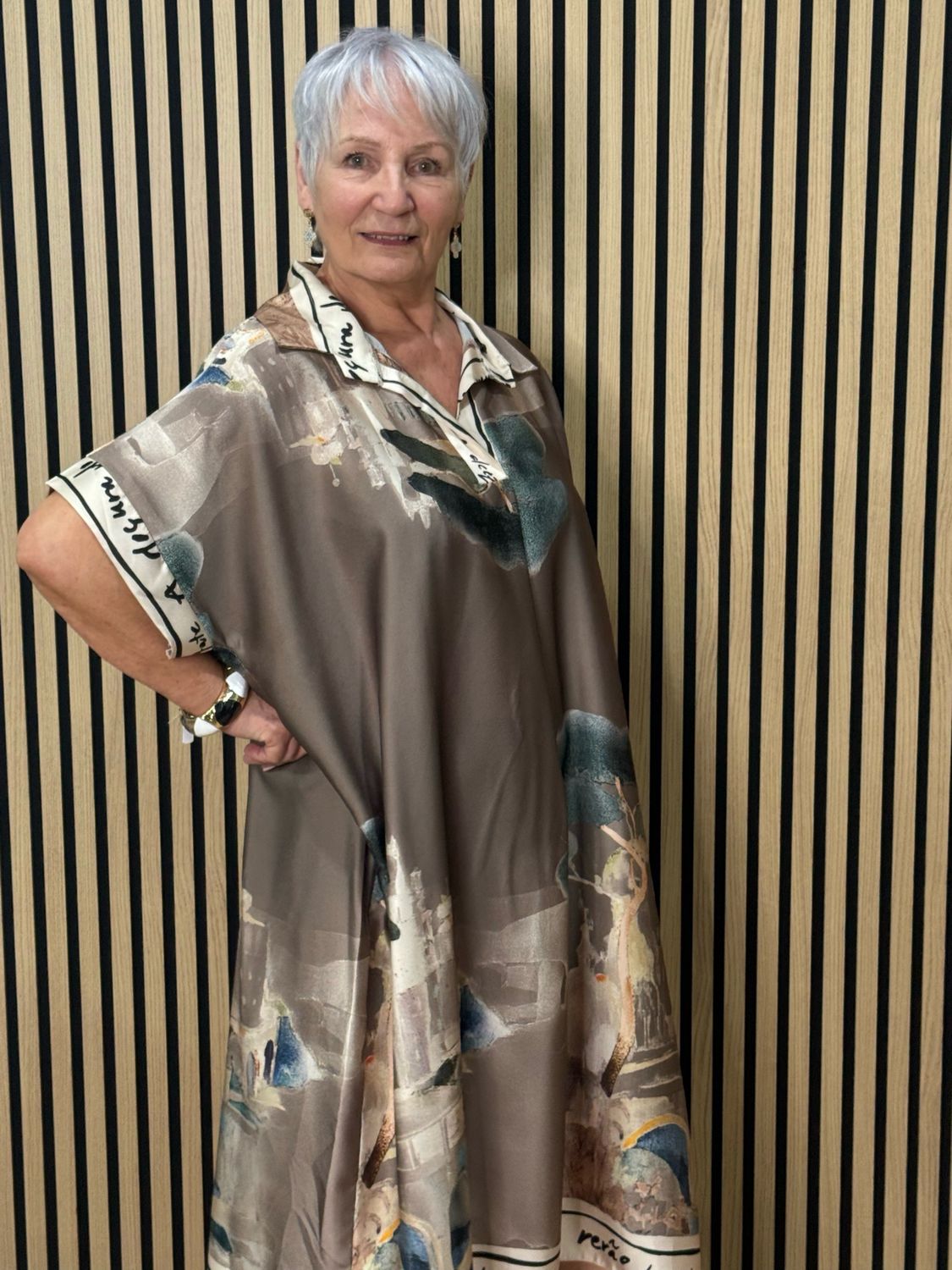 Abstract Print Shirt Dress - Bronze