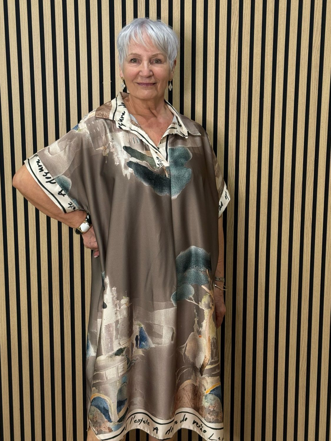 Abstract Print Shirt Dress - Bronze