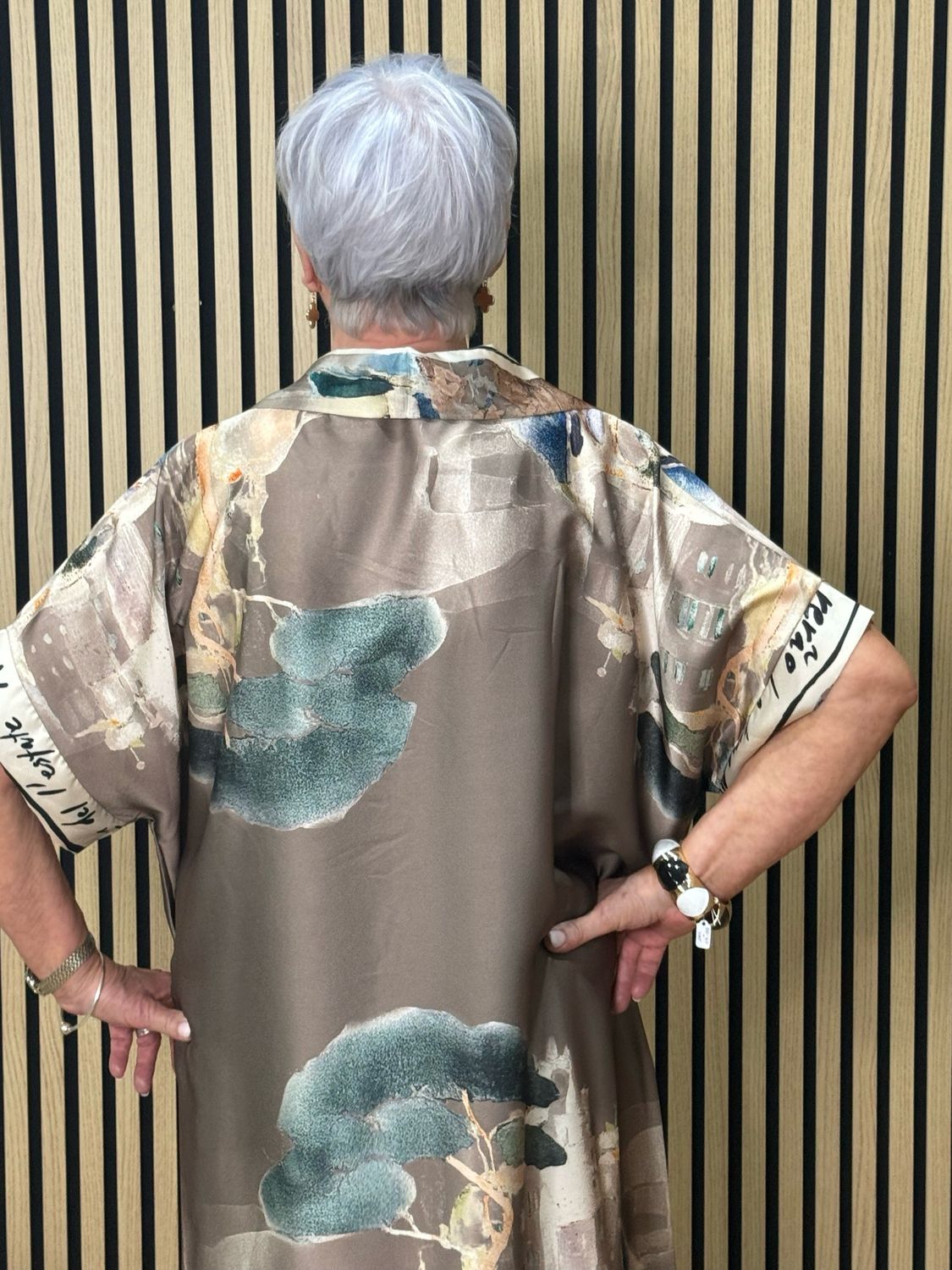 Abstract Print Shirt Dress - Bronze