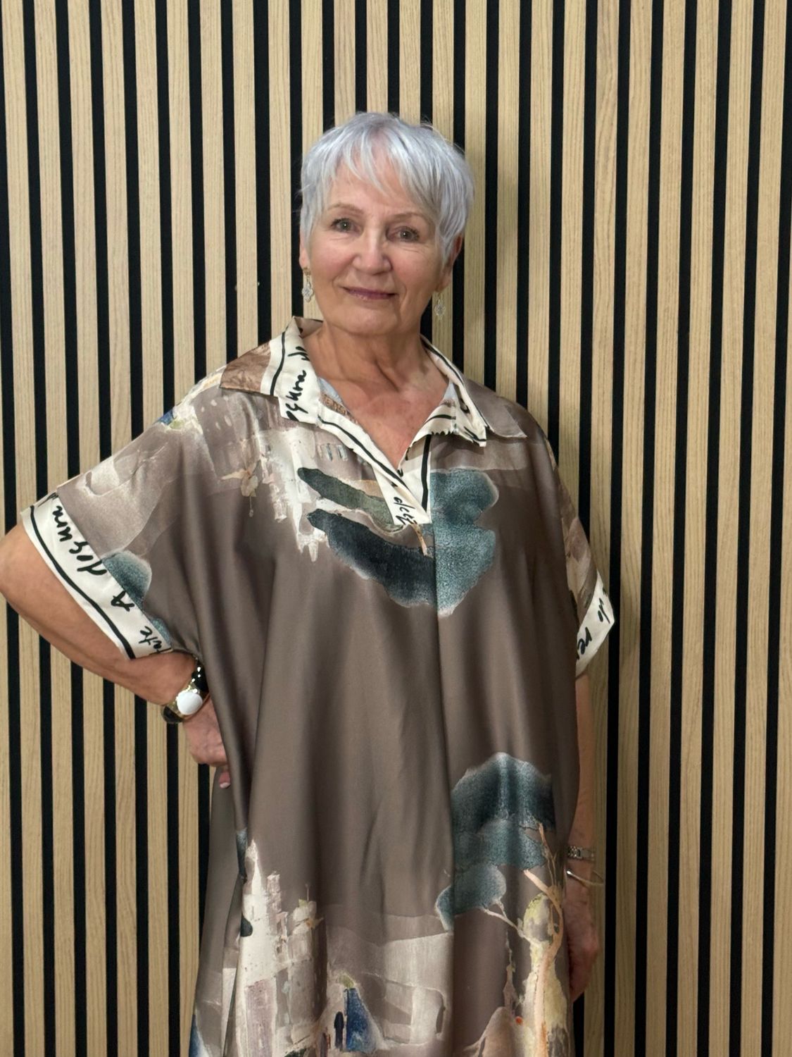 Abstract Print Shirt Dress - Bronze