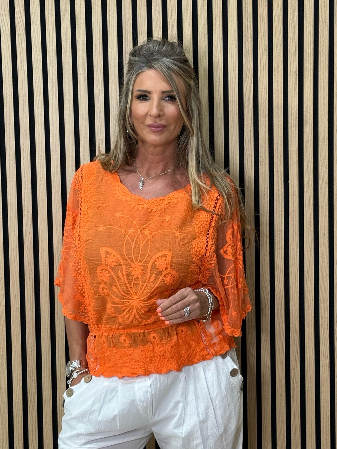 Angel Sleeve Cotton Top - Orange