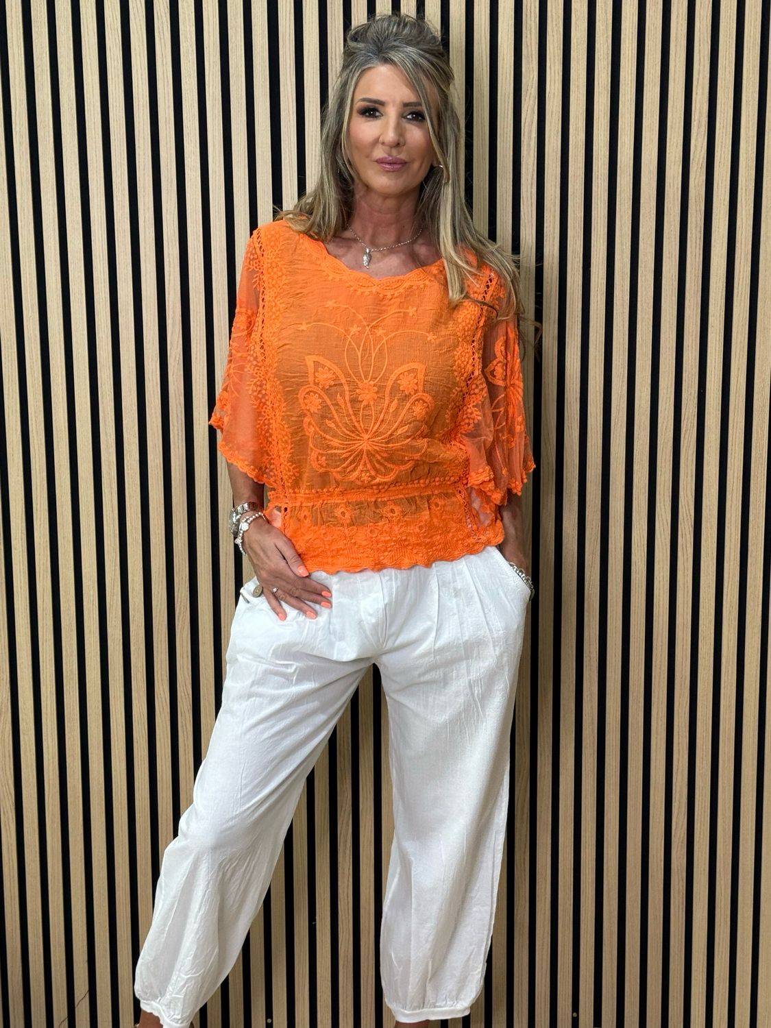 Angel Sleeve Cotton Top - Orange