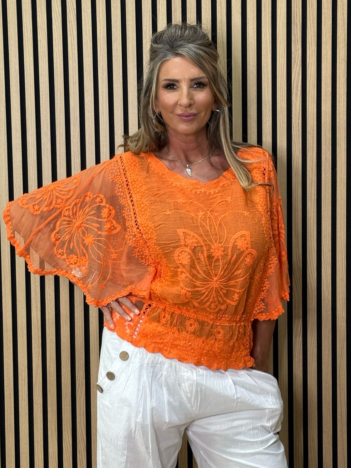 Angel Sleeve Cotton Top - Orange