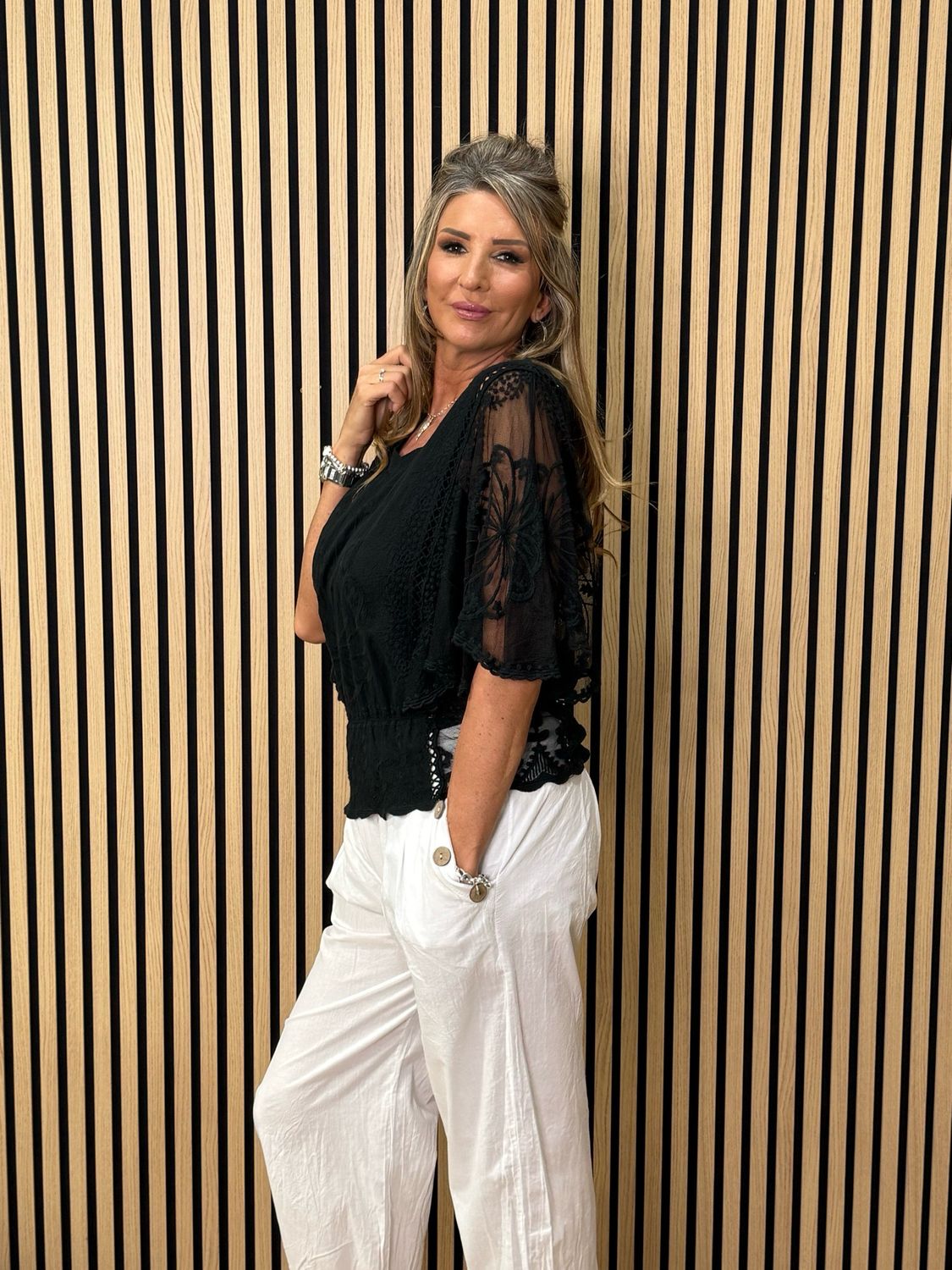 Angel Sleeve Cotton Top - Black