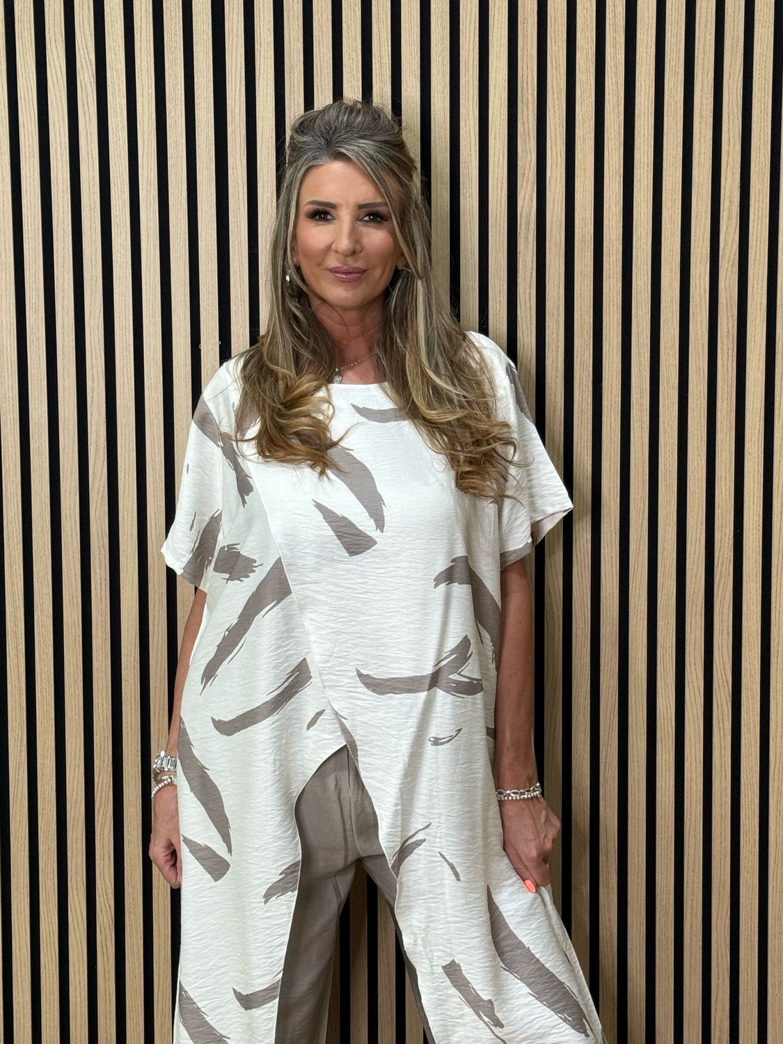 Abstract Print Co-Ord Set - Taupe