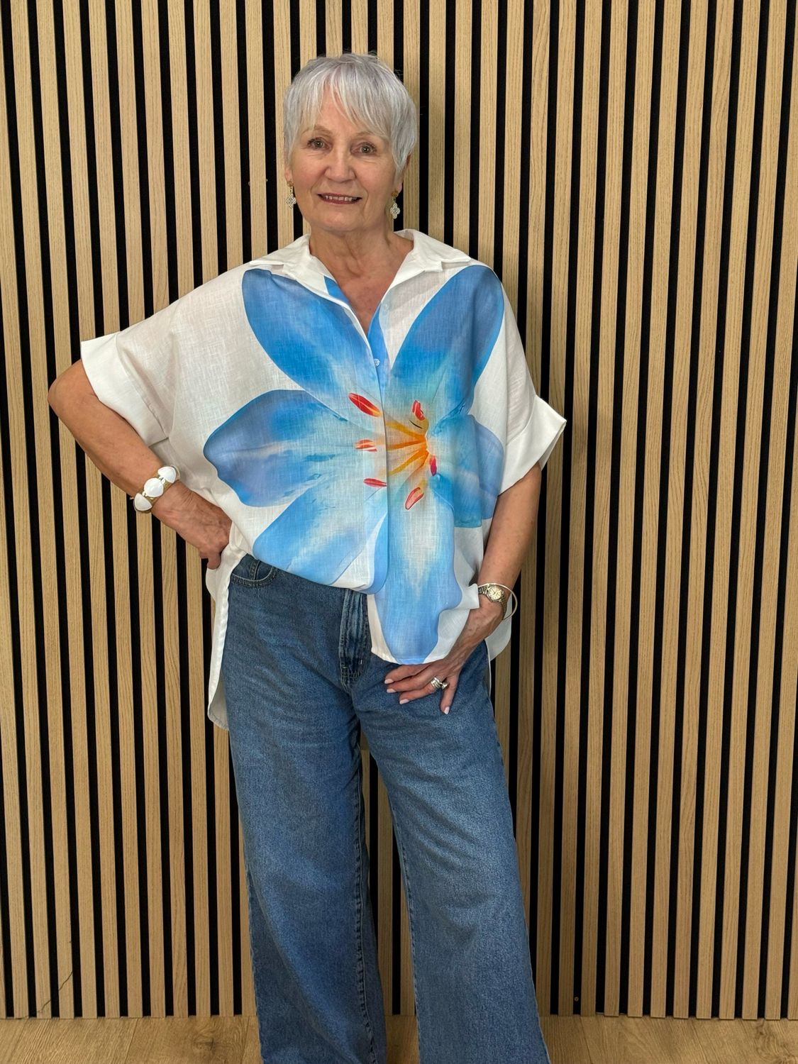 Oversized Floral Button Shirt - Blue