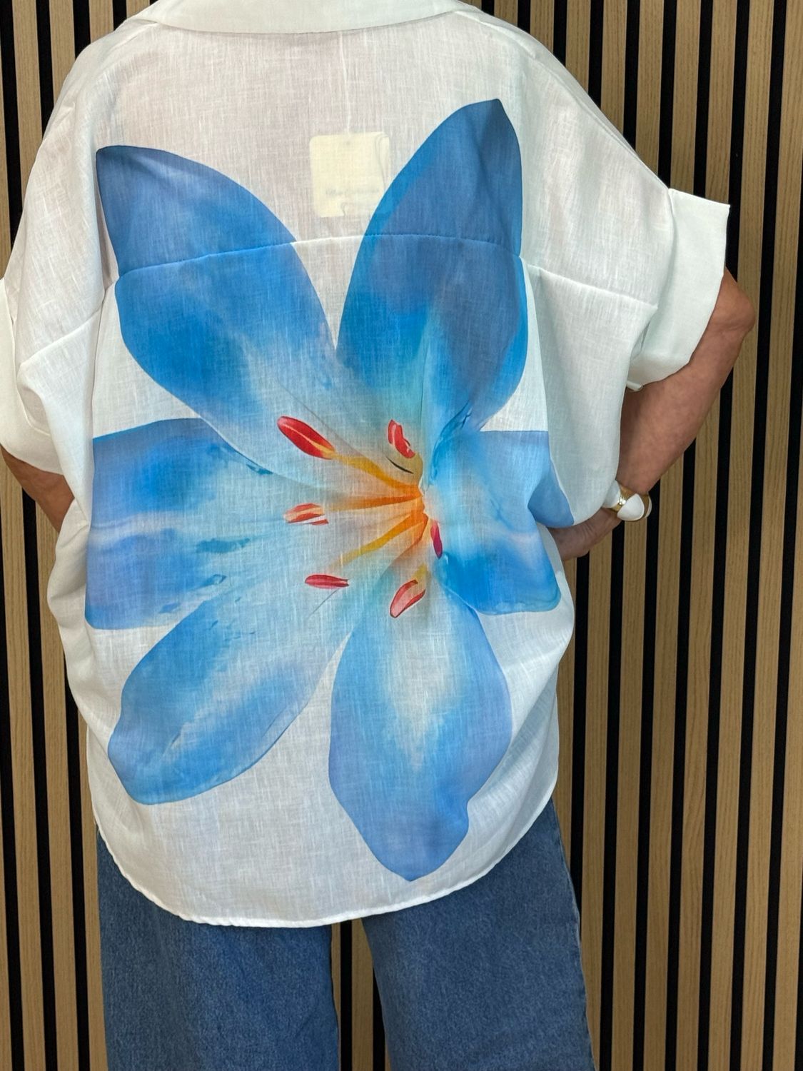 Oversized Floral Button Shirt - Blue