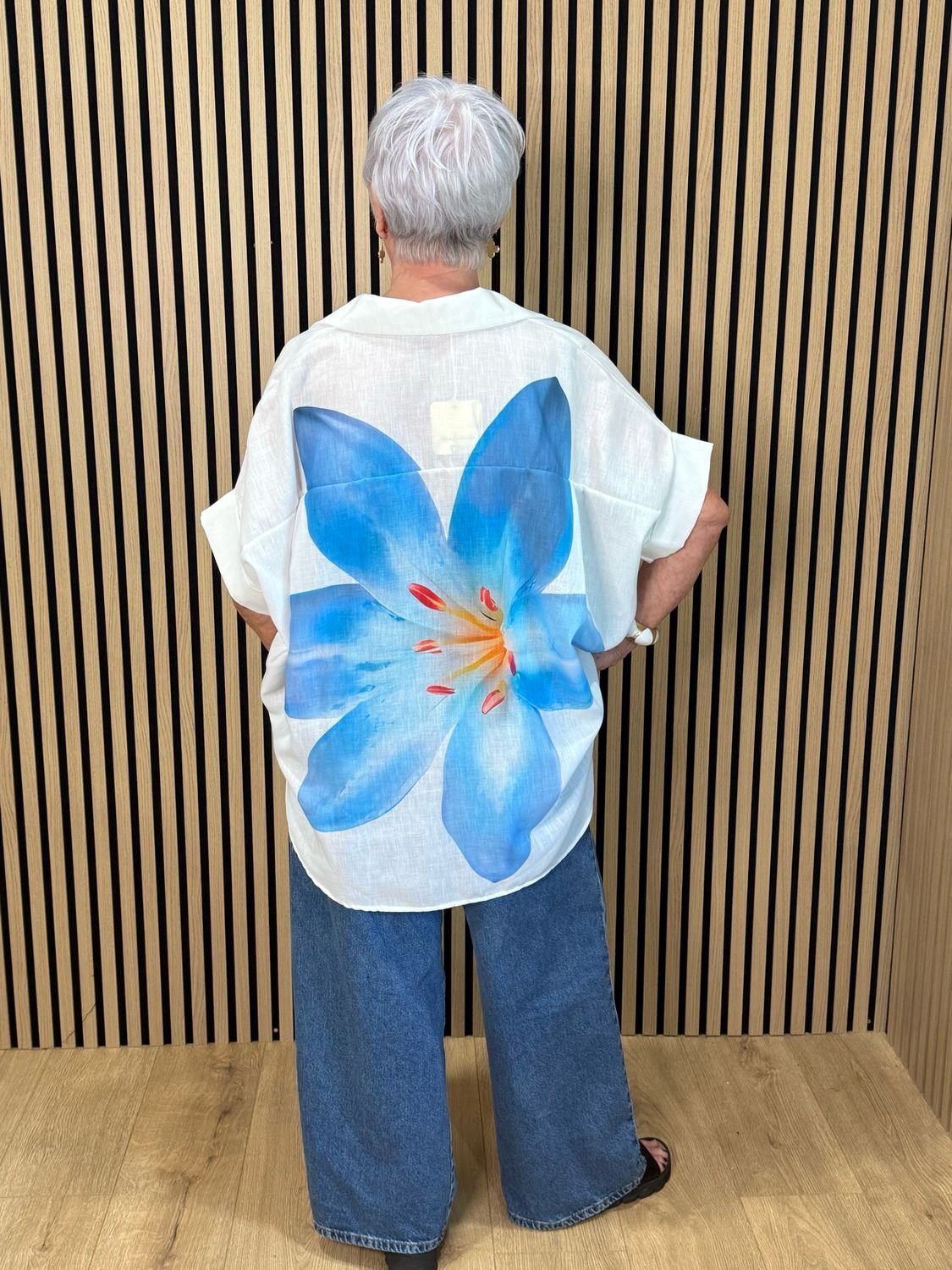 Oversized Floral Button Shirt - Blue