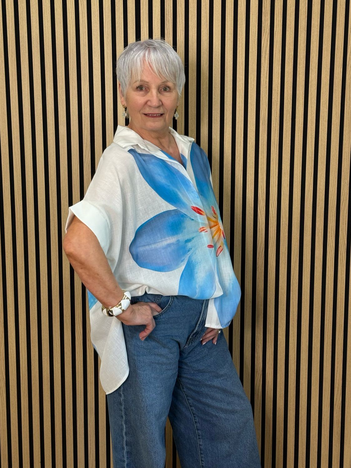 Oversized Floral Button Shirt - Blue