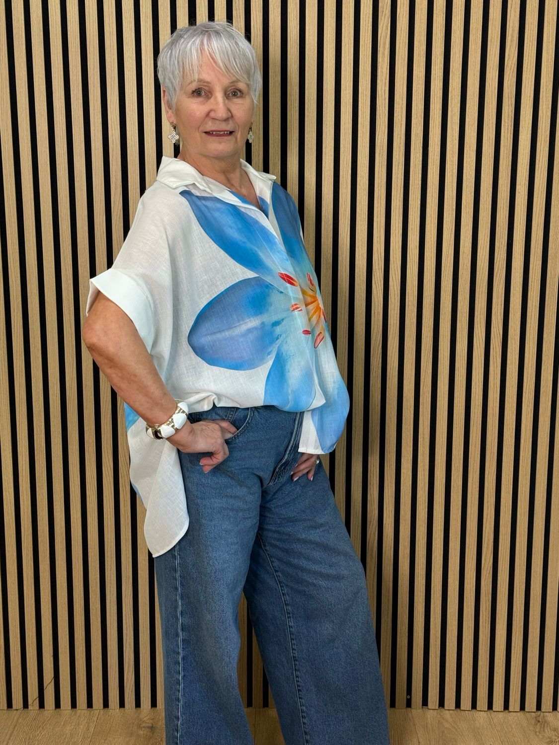 Oversized Floral Button Shirt - Blue