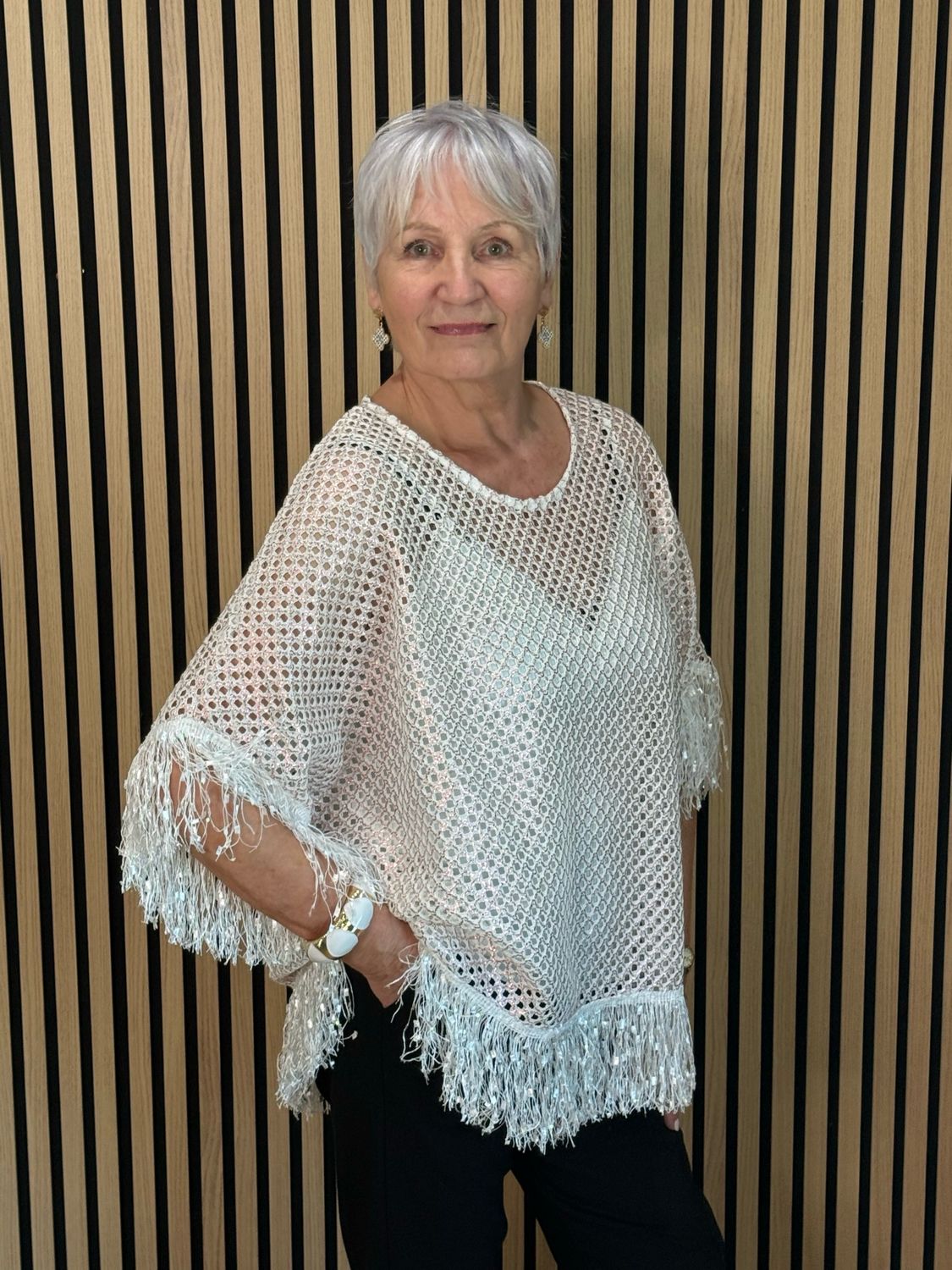 Shimmer Crochet Mesh Top - Rose