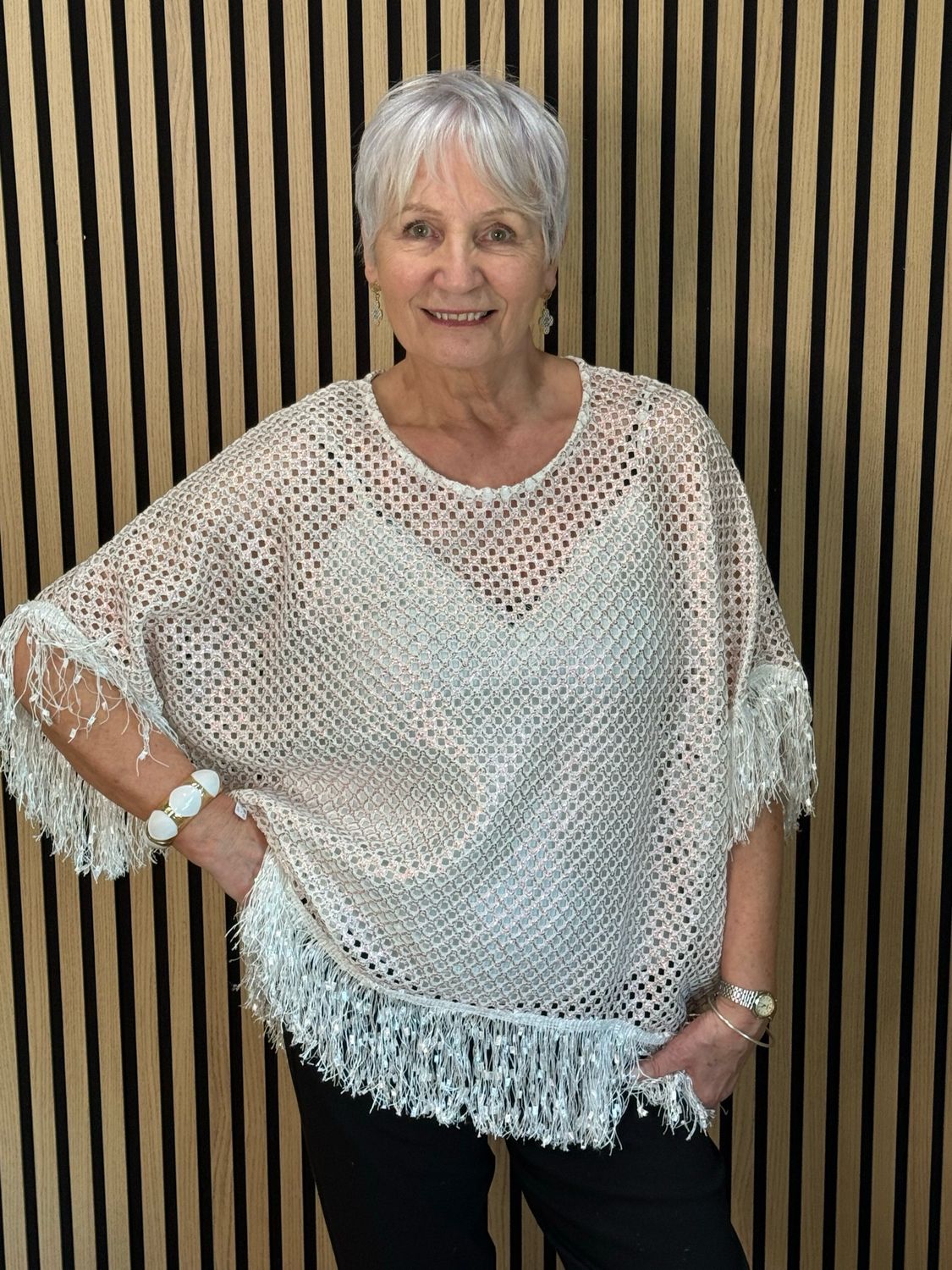 Shimmer Crochet Mesh Top - Rose