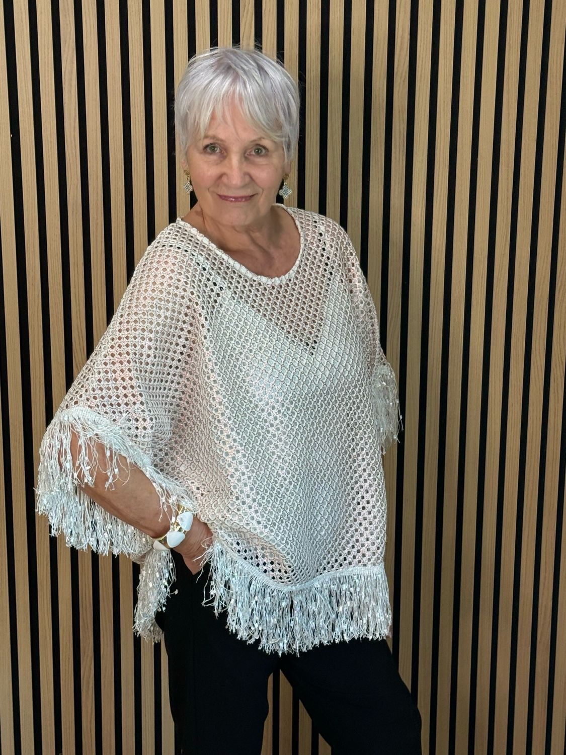 Shimmer Crochet Mesh Top - Rose