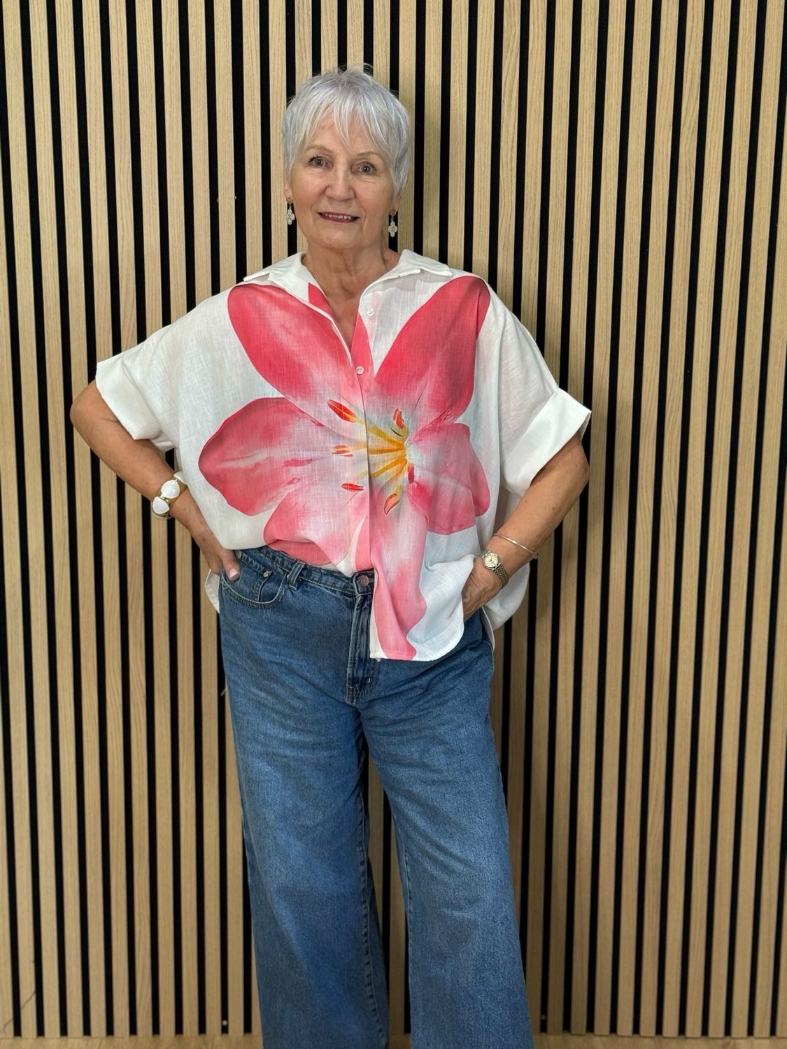 Oversized Floral Button Shirt - Pink