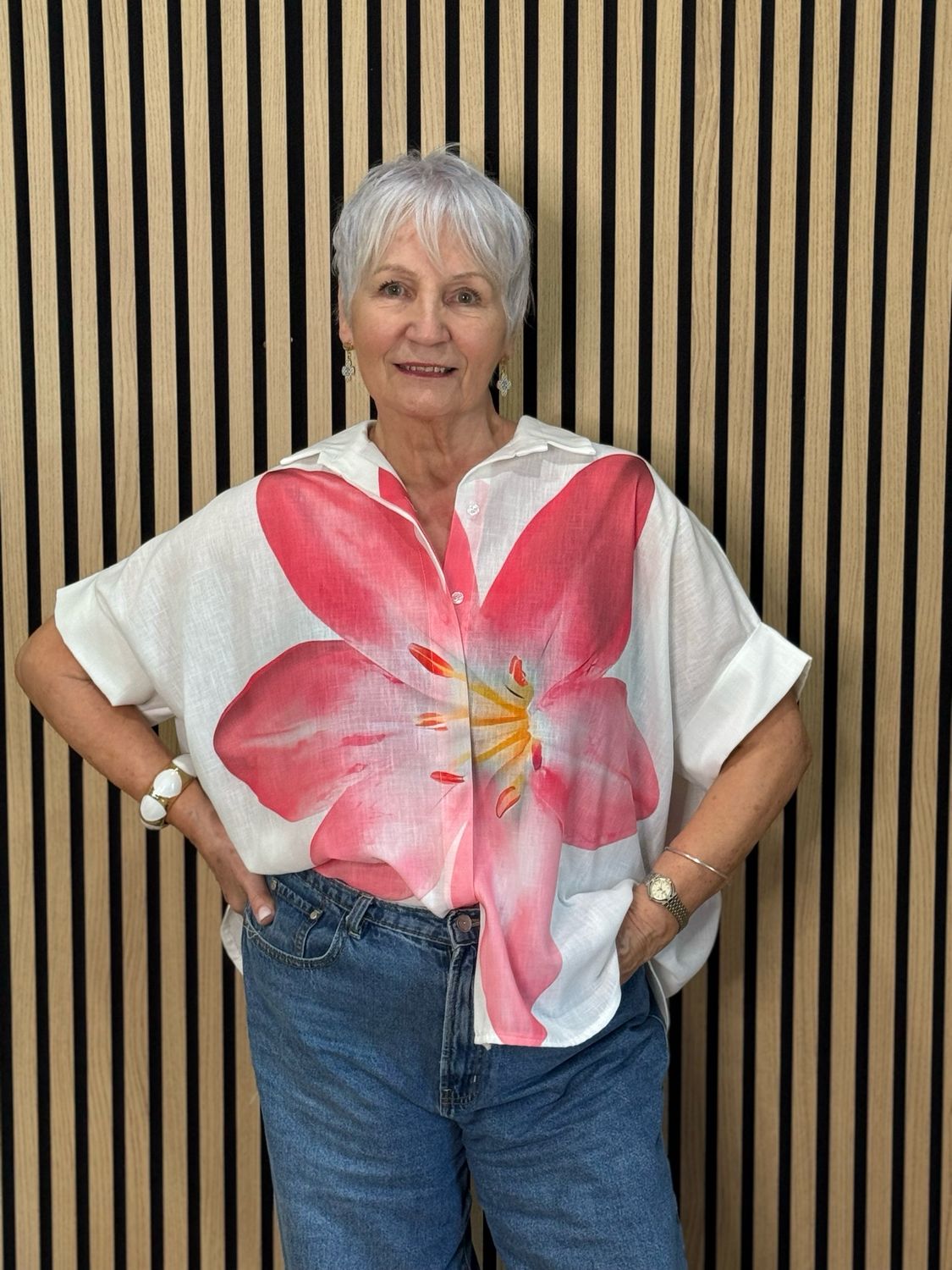 Oversized Floral Button Shirt - Pink