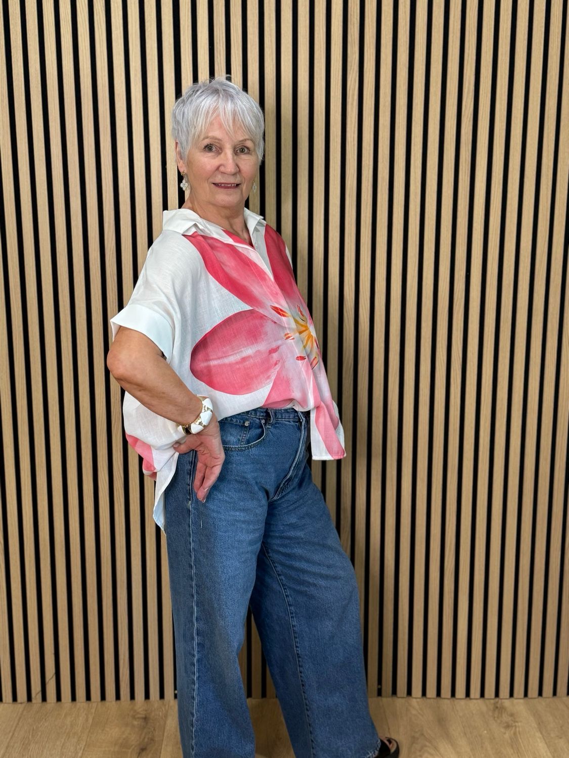 Oversized Floral Button Shirt - Pink