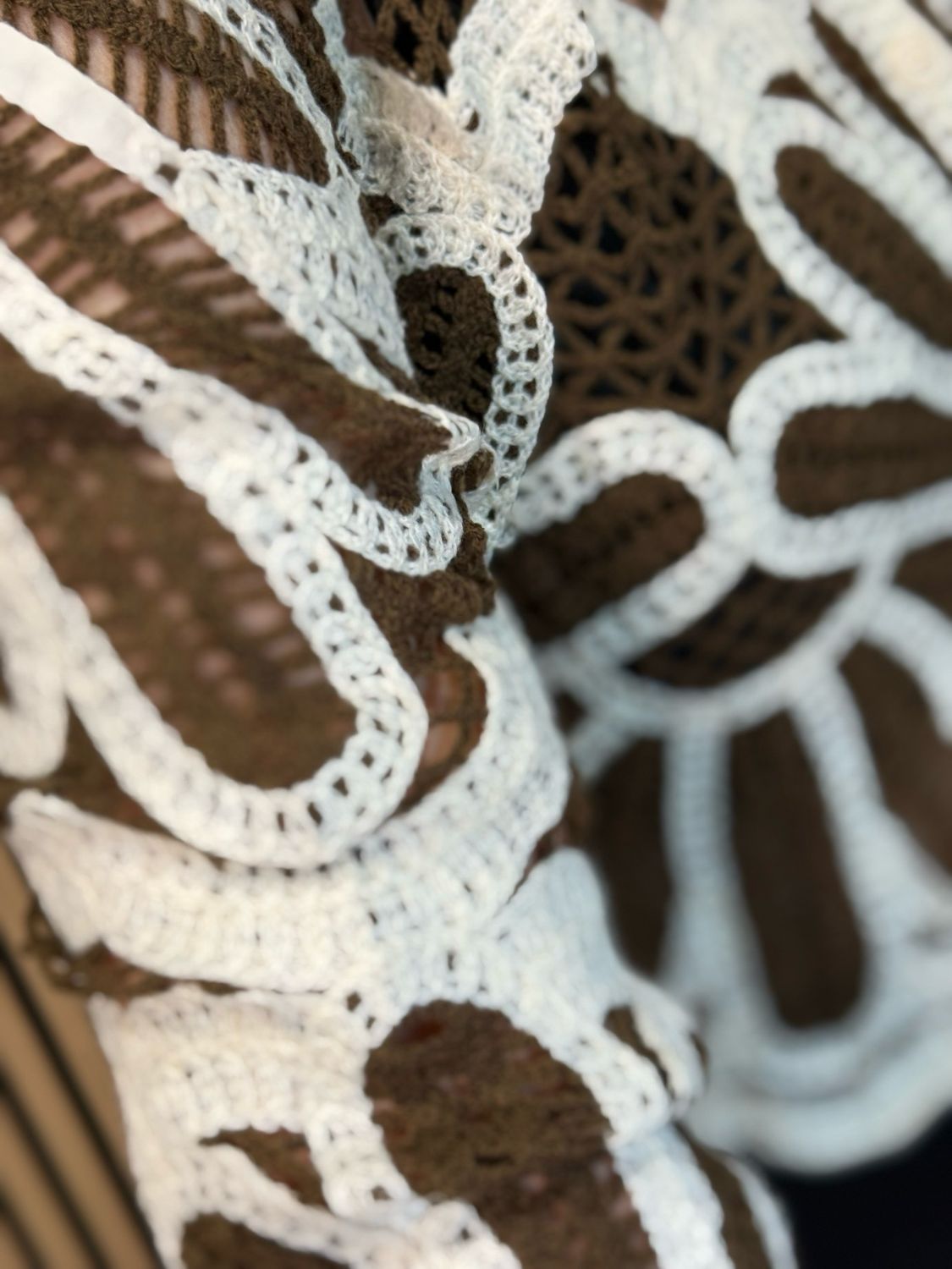 Floral Crochet Button Cardigan- Brown