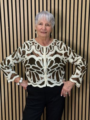 Floral Crochet Button Cardigan- Brown