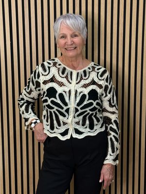 Floral Crochet Button Cardigan- Black