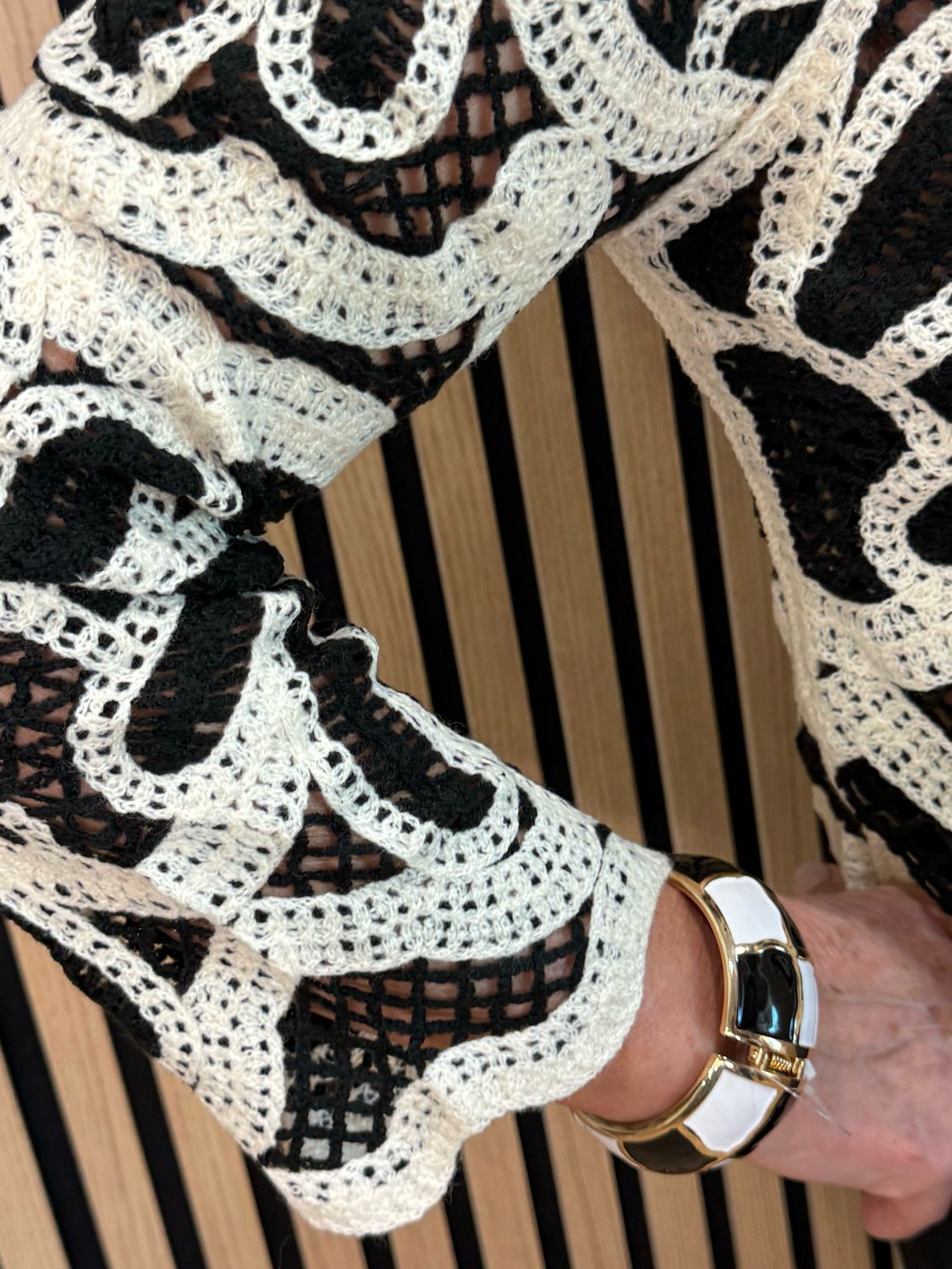 Floral Crochet Button Cardigan- Black