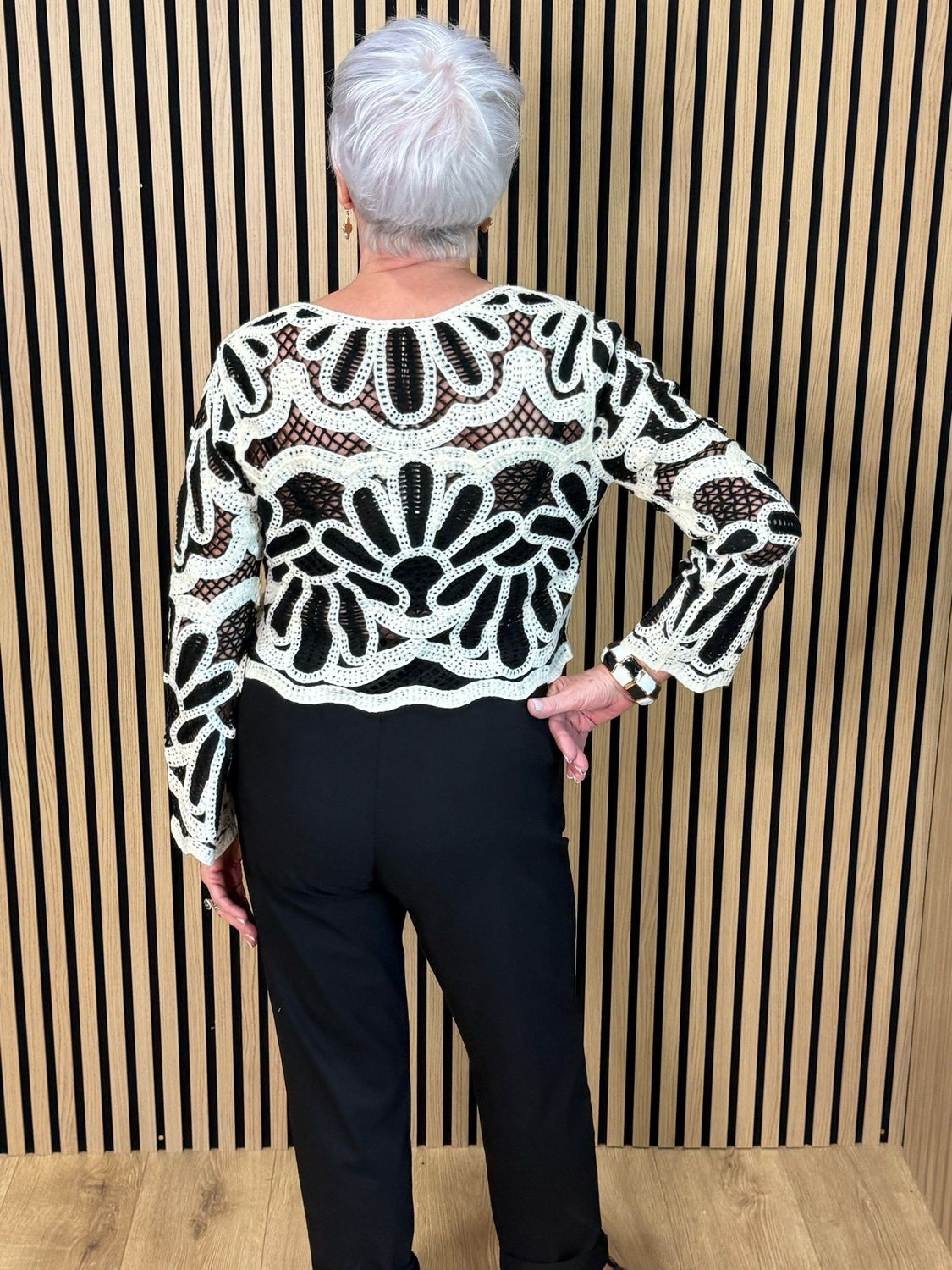 Floral Crochet Button Cardigan- Black