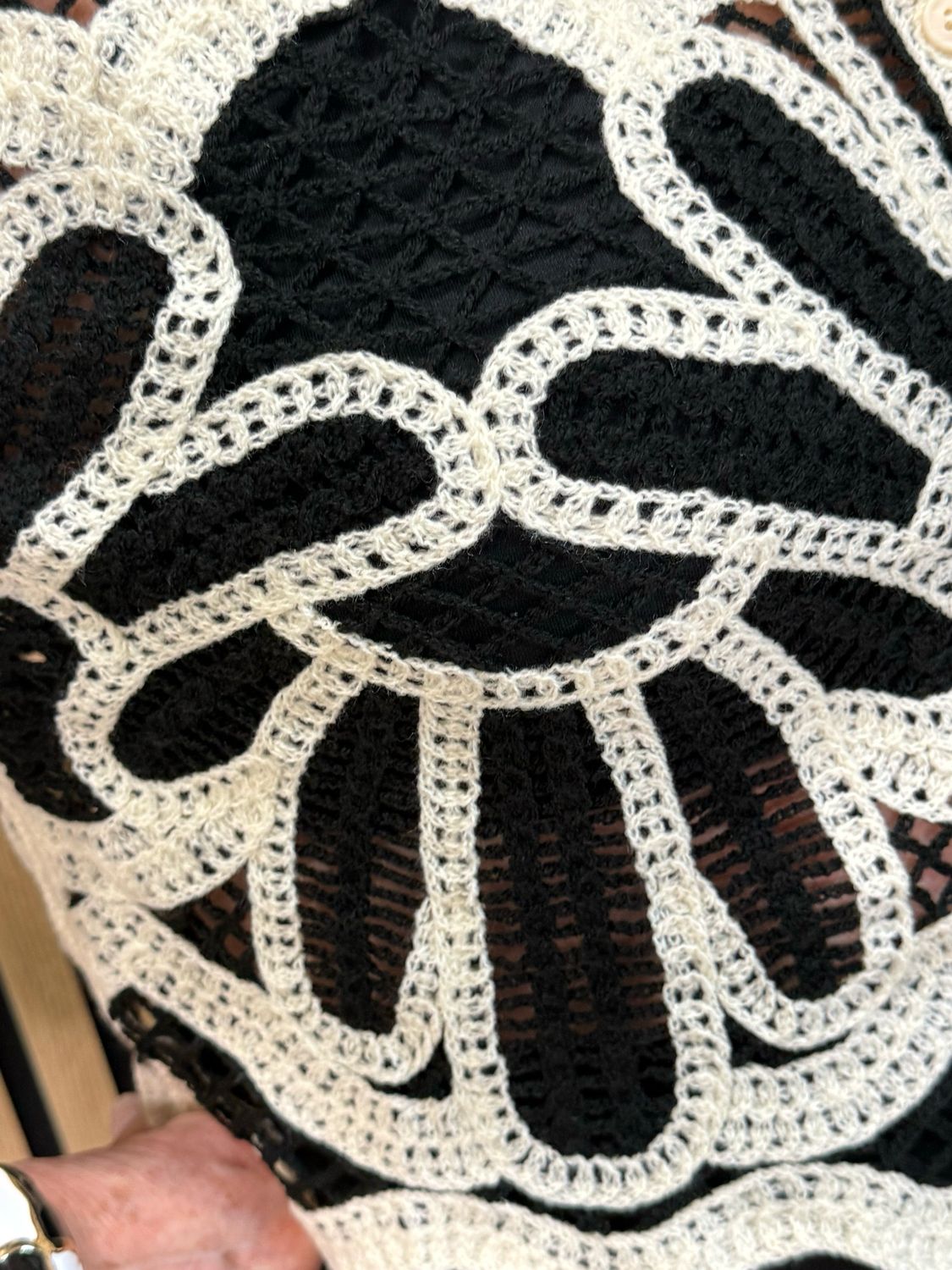 Floral Crochet Button Cardigan- Black