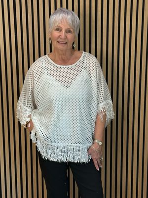 Shimmer Crochet Mesh Top - White