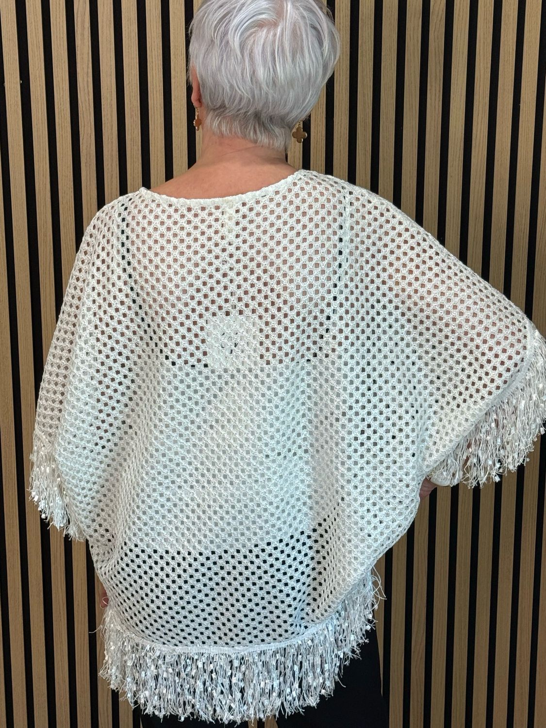 Shimmer Crochet Mesh Top - White