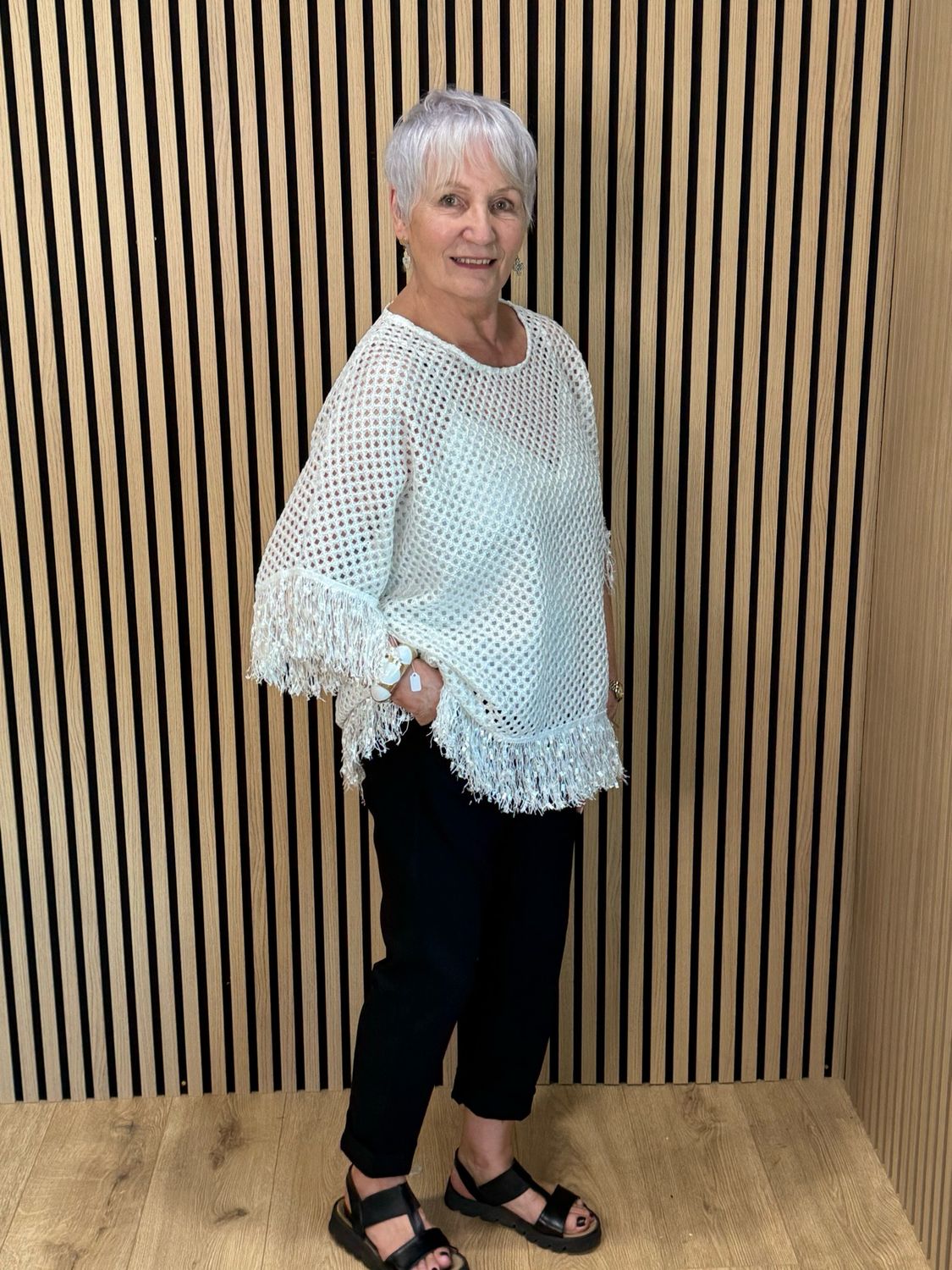 Shimmer Crochet Mesh Top - White