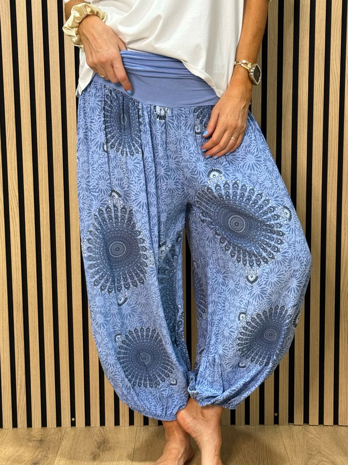 Printed Harem Pants - Light Blue