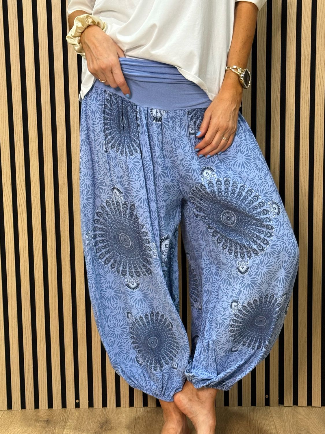 Printed Harem Pants - Light Blue