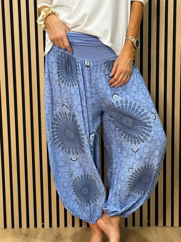 Printed Harem Pants - Light Blue