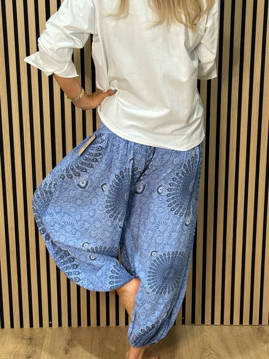 Printed Harem Pants - Light Blue