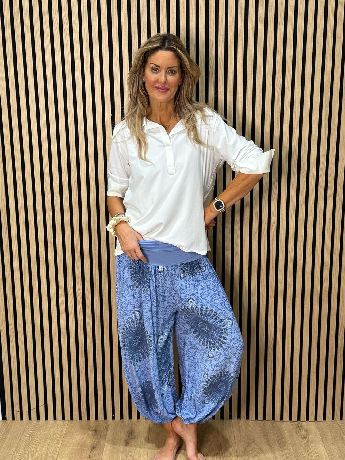 Printed Harem Pants - Light Blue