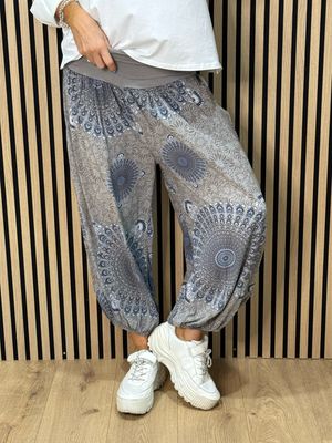 Printed Harem Pants - Grey