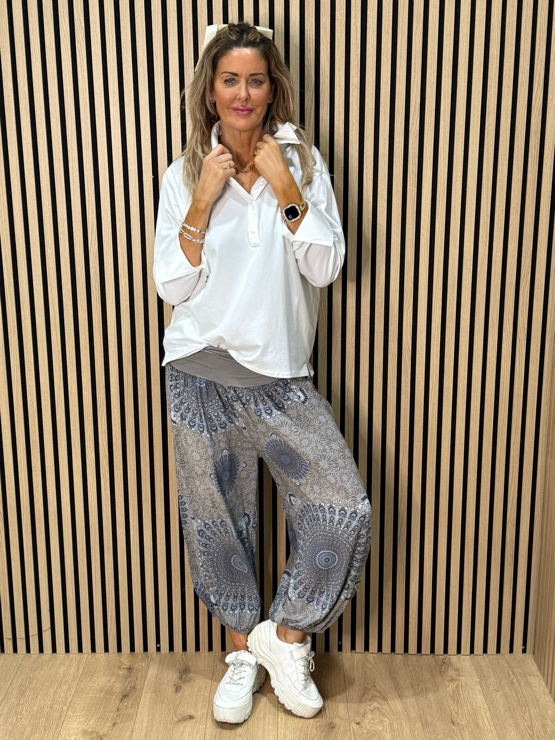 Printed Harem Pants - Grey