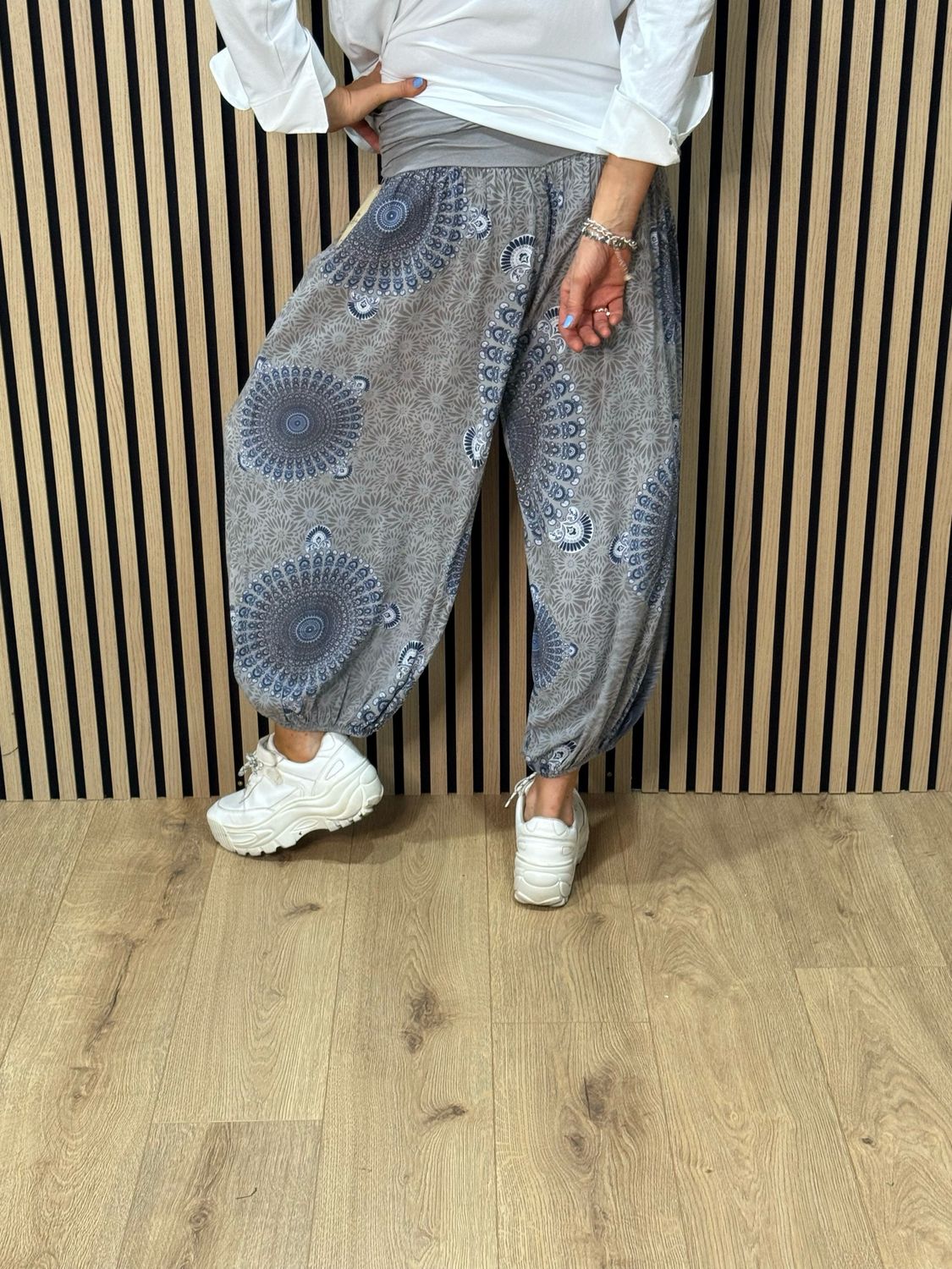 Printed Harem Pants - Grey