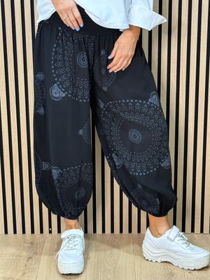Printed Harem Pants - Black
