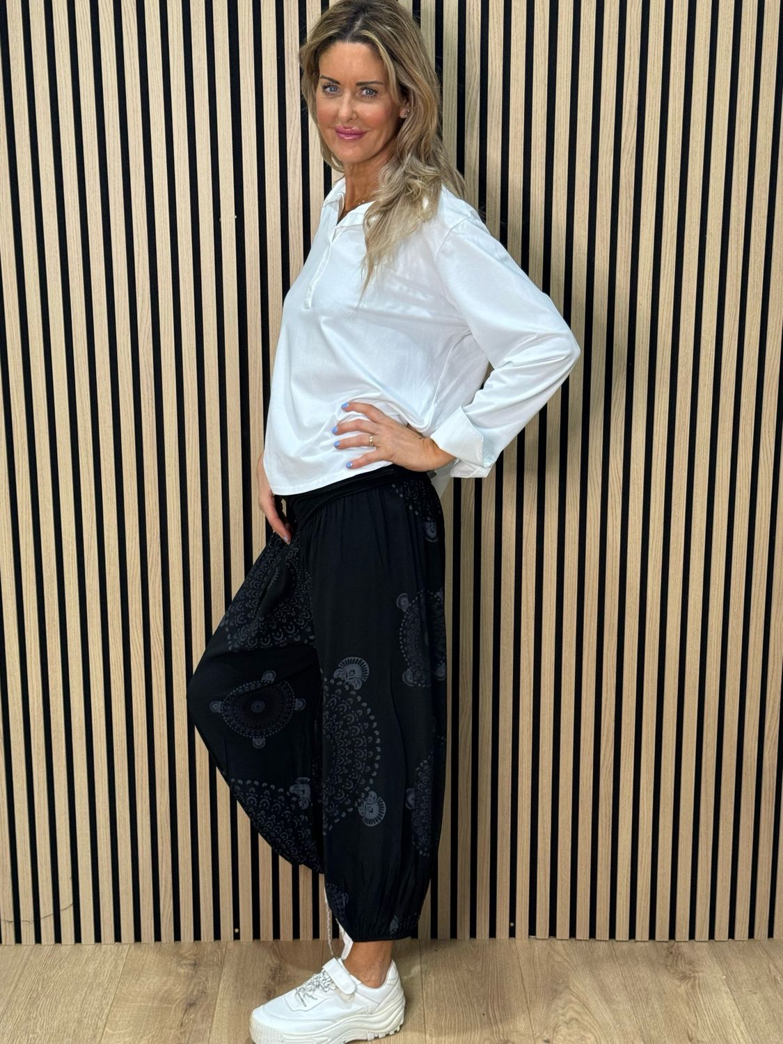 Printed Harem Pants - Black