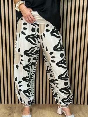 Abstract Leaf Print Harem Pants - Sand
