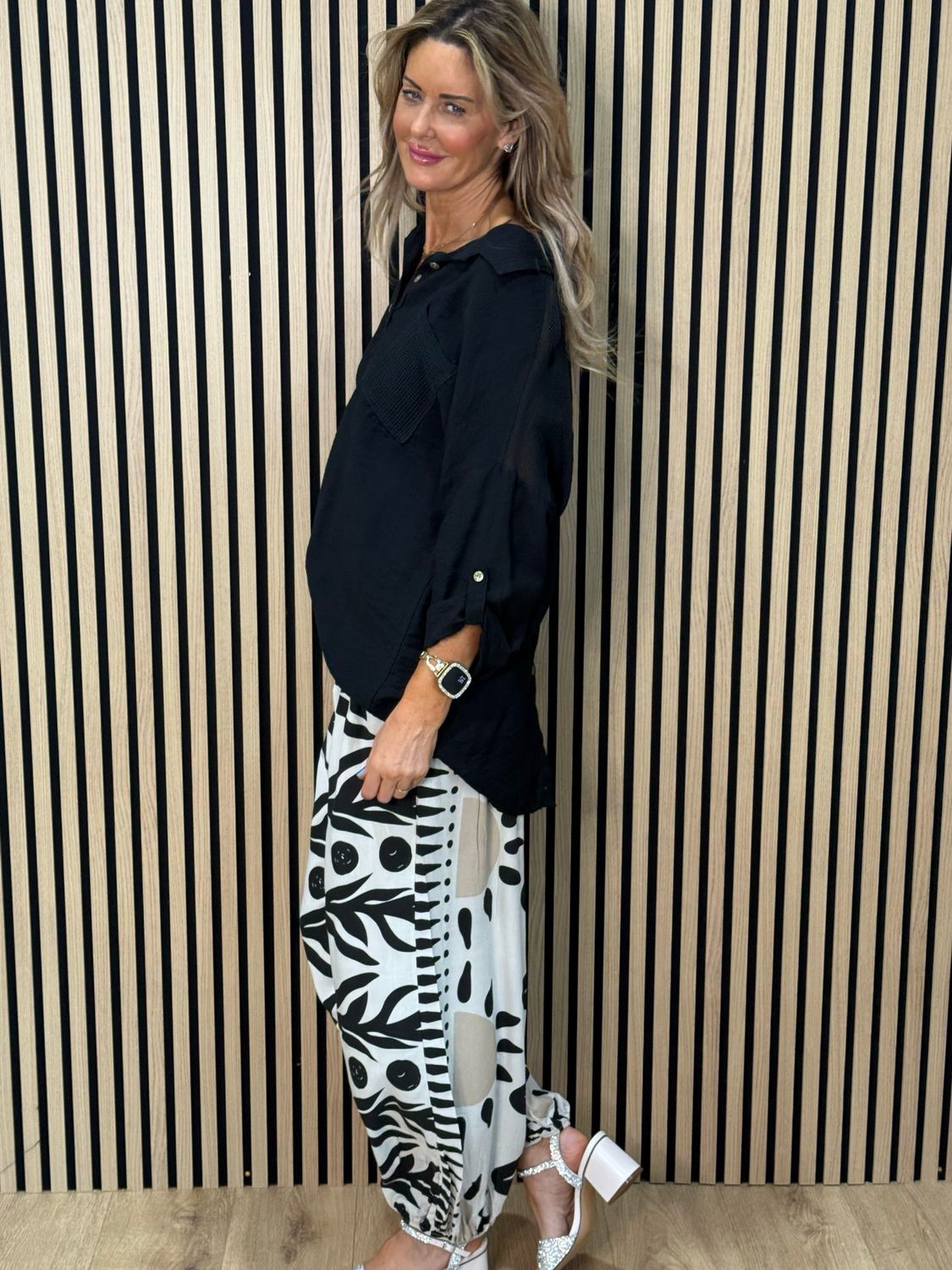 Abstract Leaf Print Harem Pants - Sand