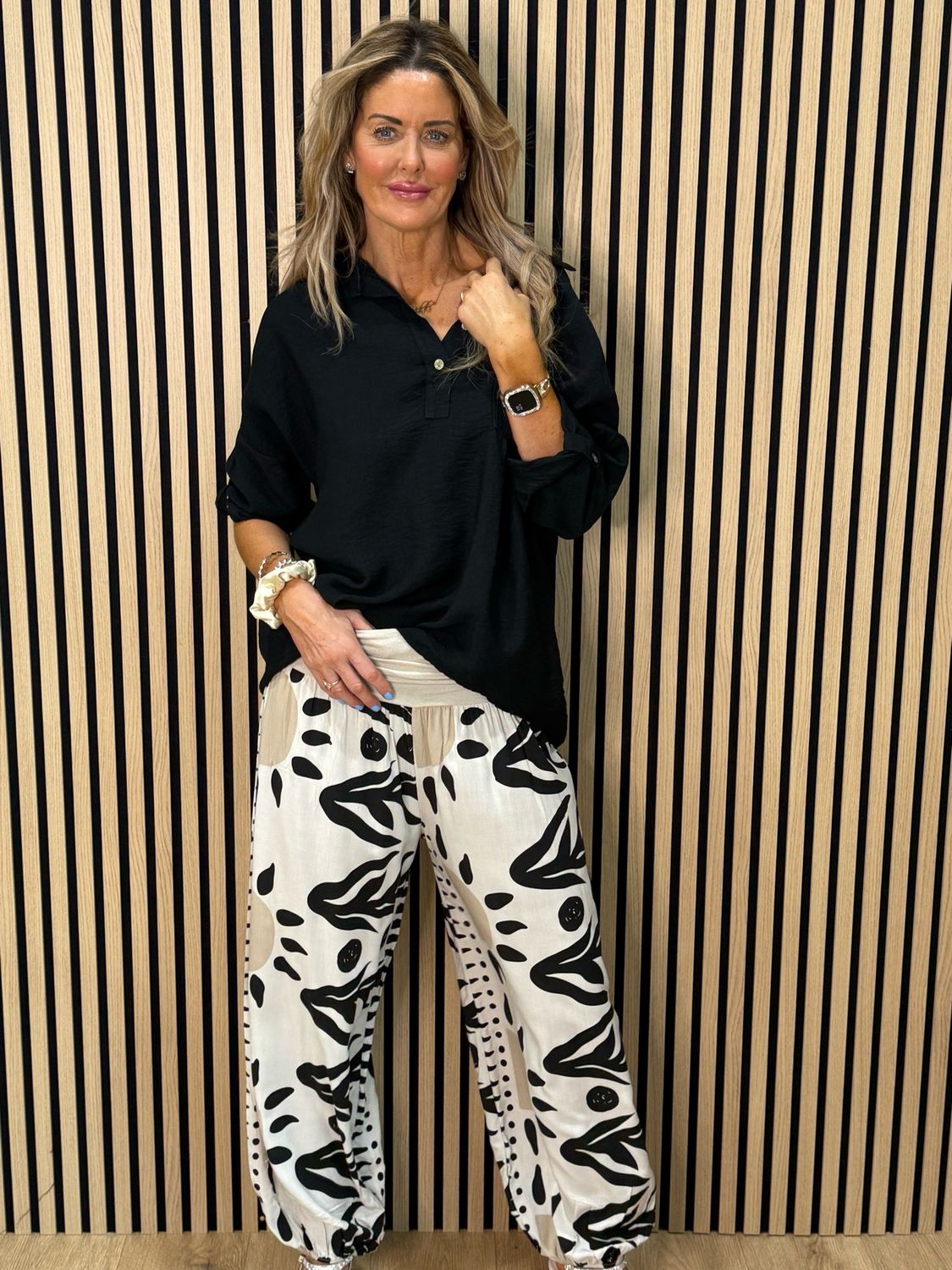 Abstract Leaf Print Harem Pants - Sand