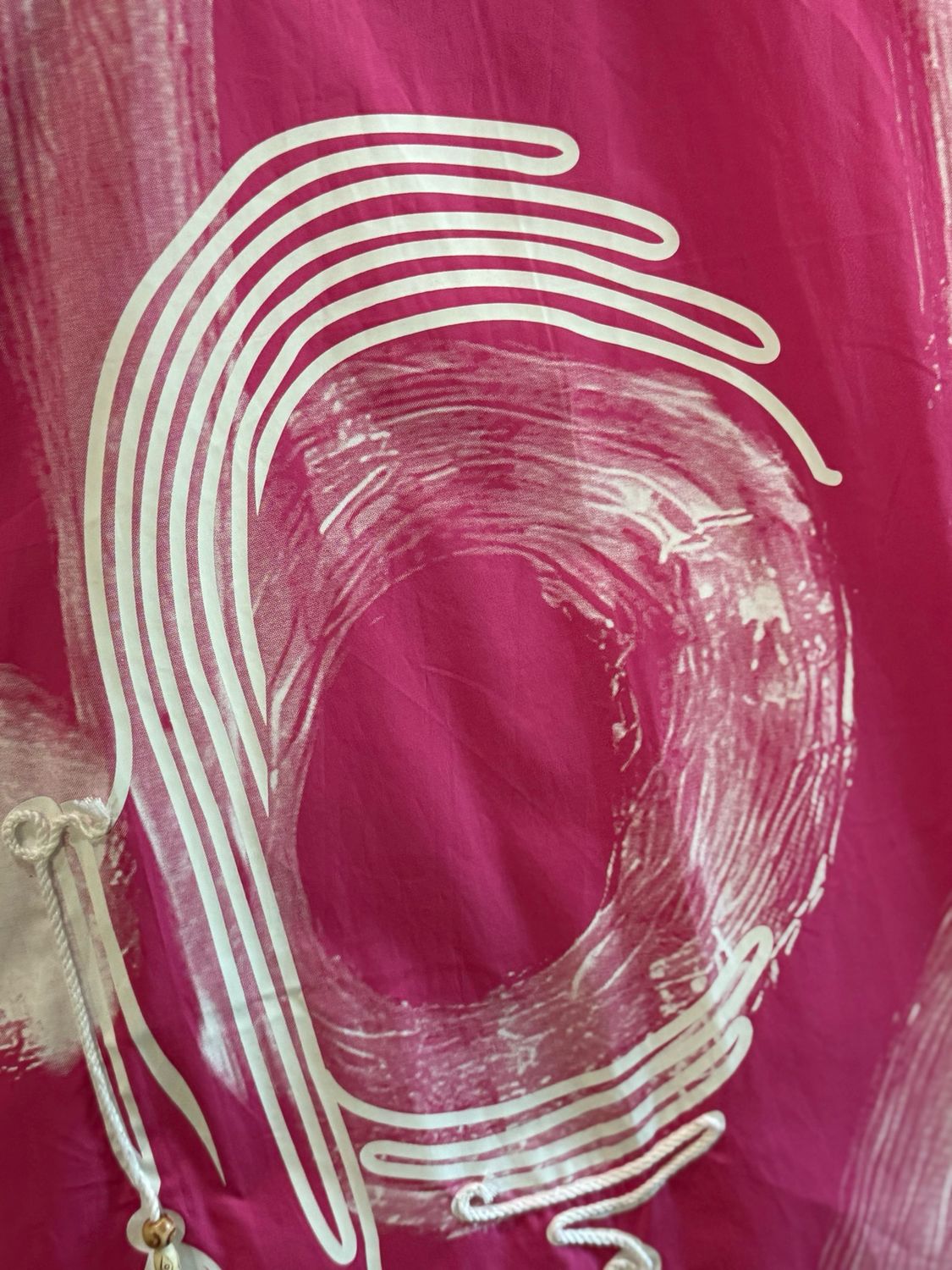 Abstract Brush Print Cotton Dress - Fuchsia