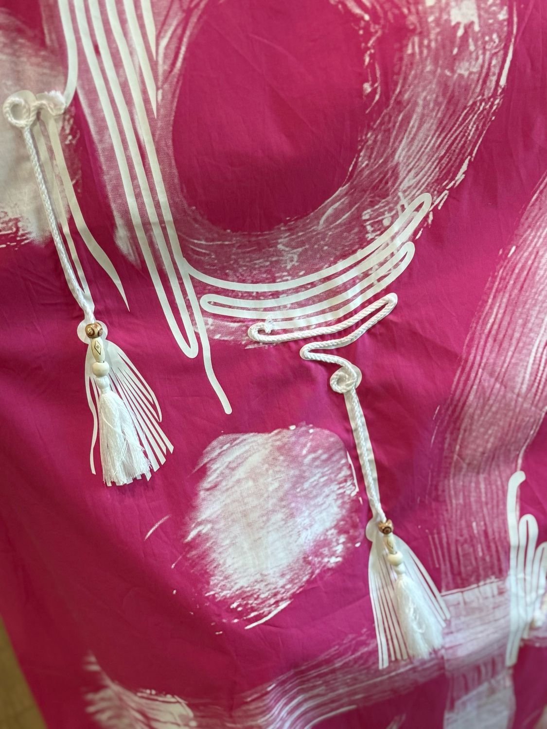 Abstract Brush Print Cotton Dress - Fuchsia