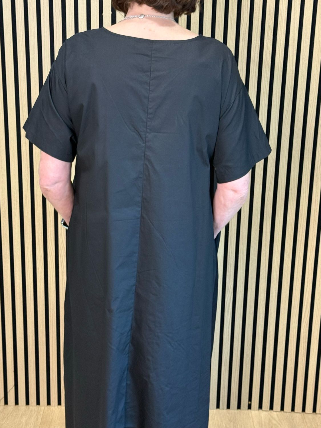 Abstract Brush Print Cotton Dress - Black