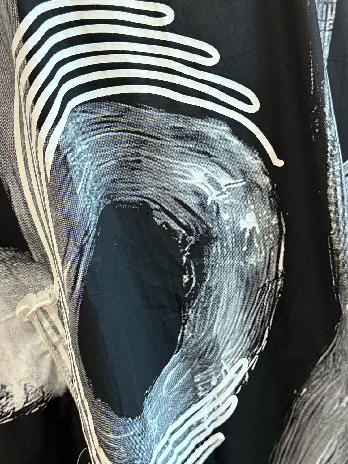 Abstract Brush Print Cotton Dress - Black