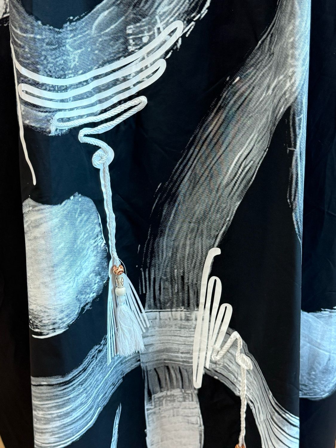 Abstract Brush Print Cotton Dress - Black