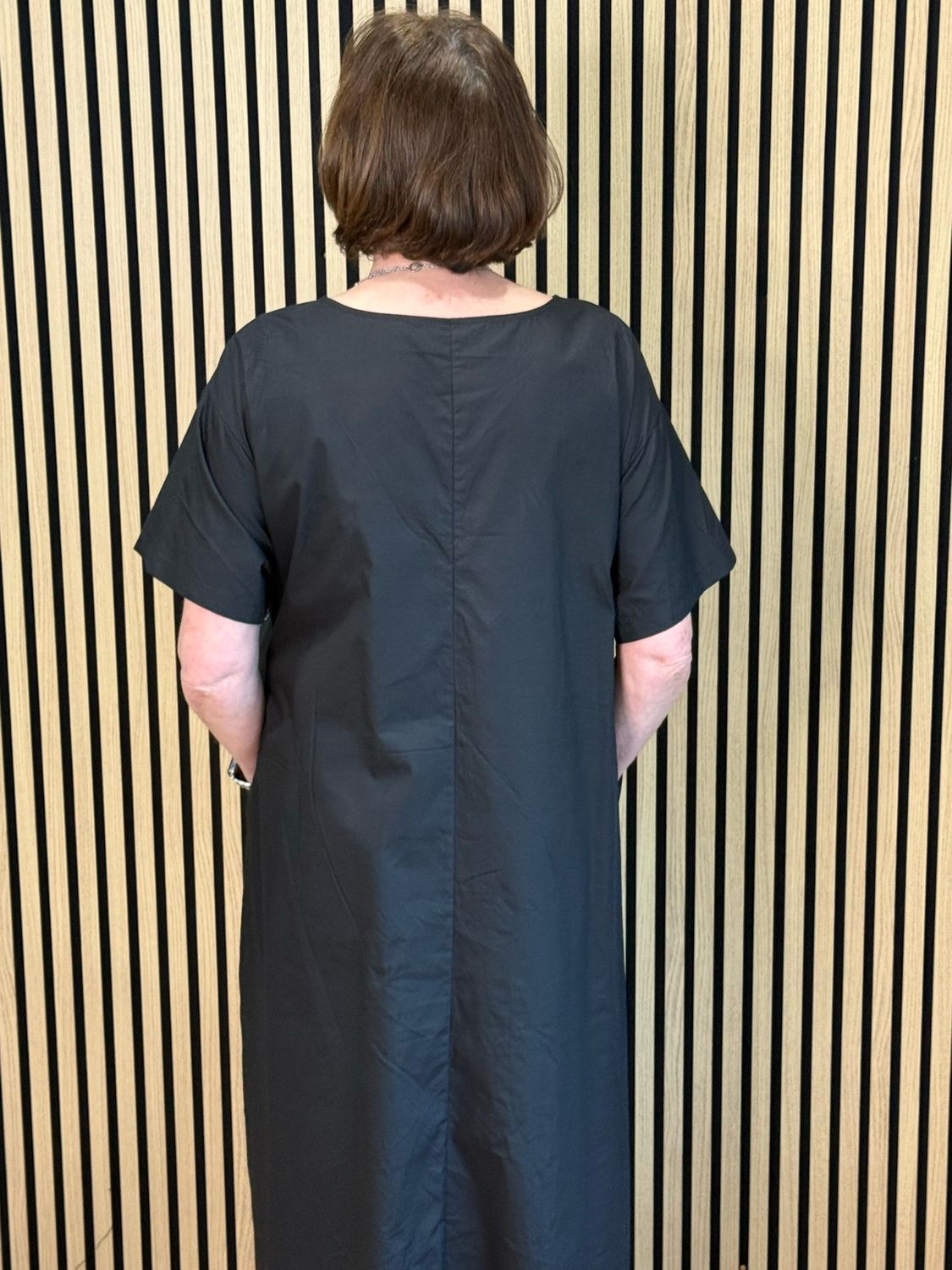 Abstract Brush Print Cotton Dress - Black