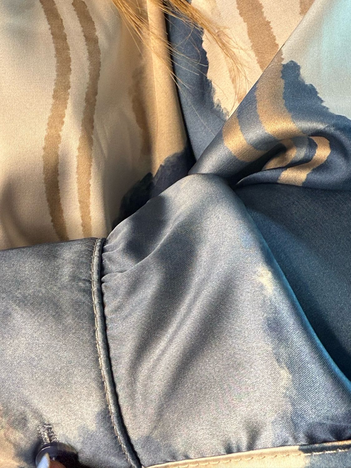 Abstract Satin Shirt Blouse - Navy