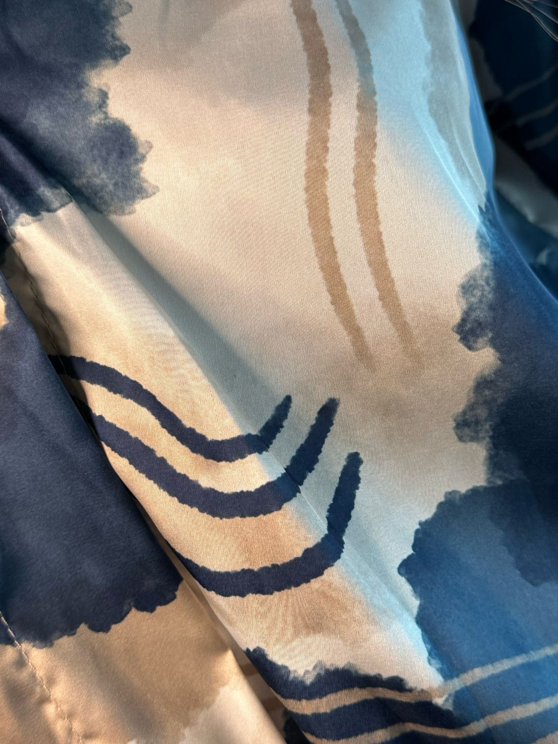 Abstract Satin Shirt Blouse - Navy